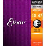Elixir 11002 Nanoweb 80/20 Bronze Light Acoustic Guitar Strings 12-53