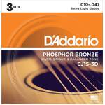 D'Addario EJ15 3 Pack Phosphor Bronze Guitar Strings Extra Light 10-47