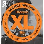 D'Addario EXL110 3 Pack Nickel Wound Electric Guitar Strings Light 10-46