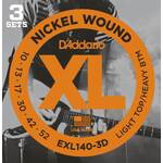 D'Addario EXL140 3 Pack Nickel Wound Electric Guitar Strings LTHB 10-52